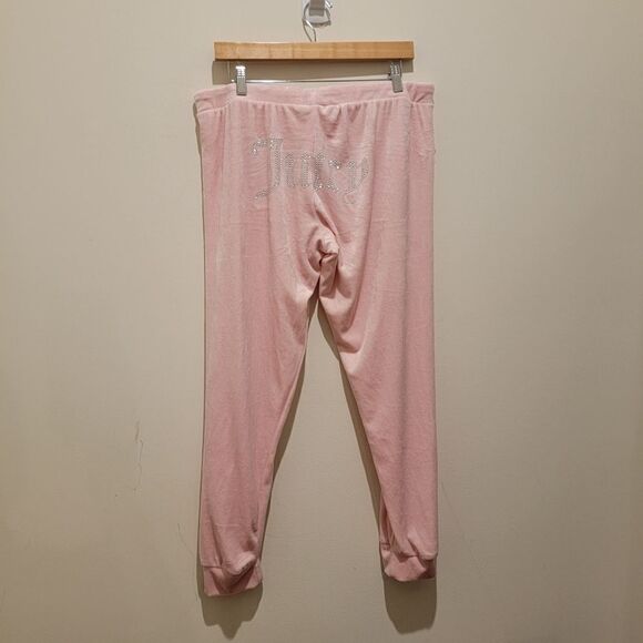 Juicy Couture Pink Bedazzle JUICY Spellout Jogger Set Sleepwear Loungewear LARGE - Picture 8 of 9